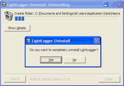 LightLogger Keylogger Afinstallationsprocessen