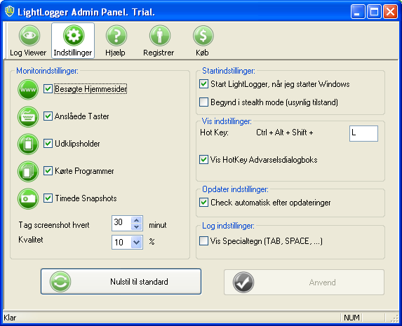LightLogger Keylogger User Interface